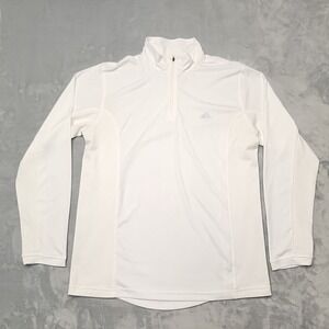 Adidas Shirt Mens L White Quarter Zip Mock Neck Pullover Activewear Long Sleeve